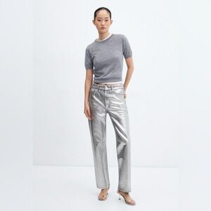 Mango Metallic wide leg straight leg mid-waist jeans 10